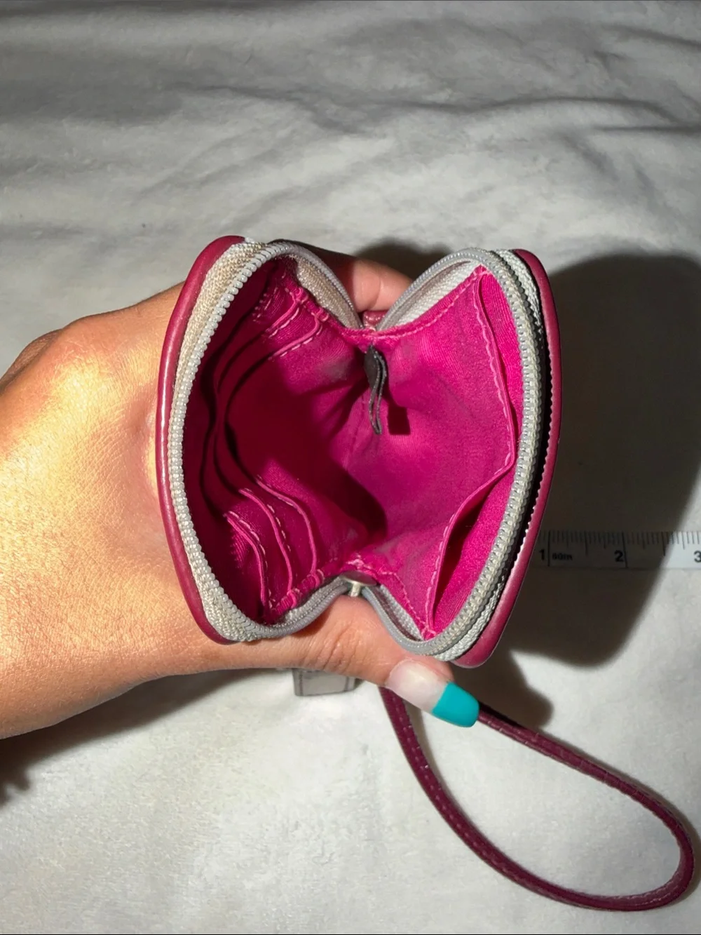 Coach poppy gray Heart Print Wristlet Card Case with Pink Accents